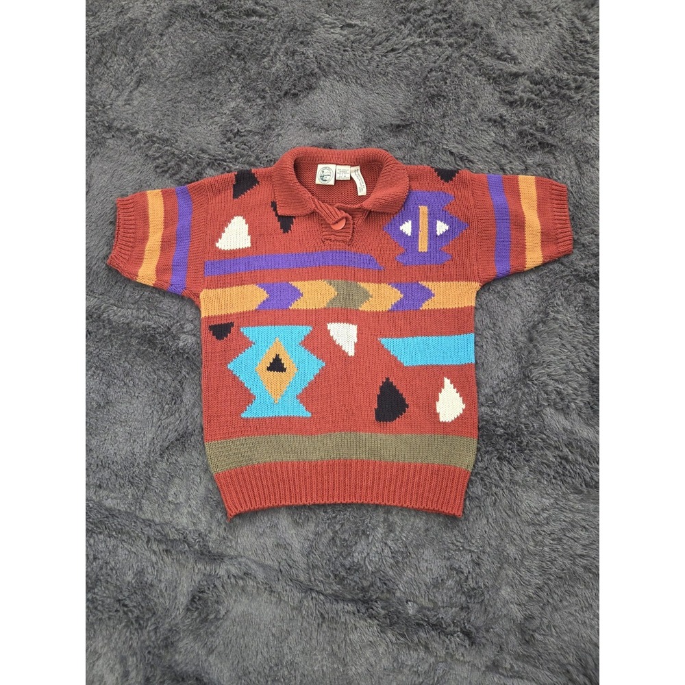 Vintage Womens Medium  Orange Aztec Southwestern Sweater Short Sleeved